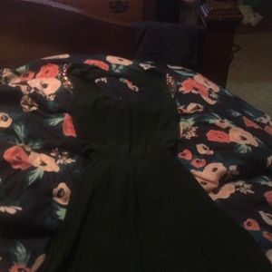 Hunter green dress with bronze cap sleeves